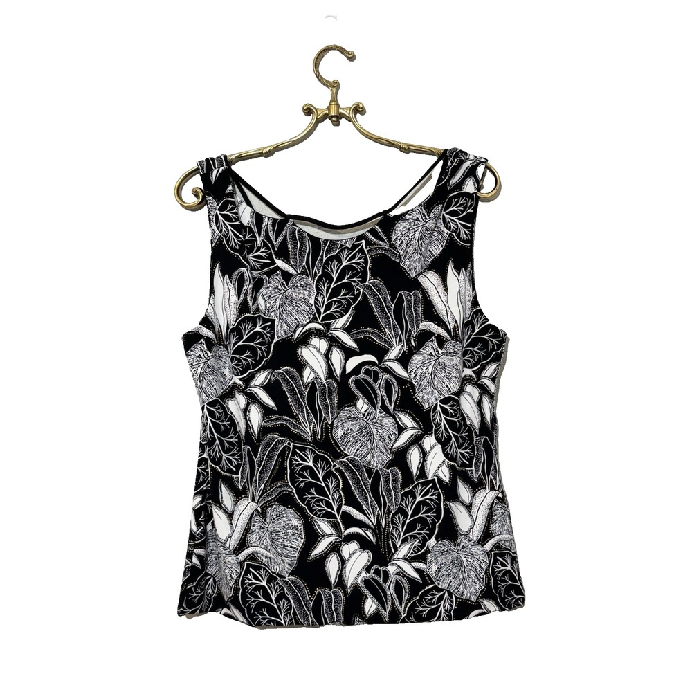 WHITE‎ HOUSE BLACK MARKET Women Leaf Stretch  Tank Top Multicolor Large